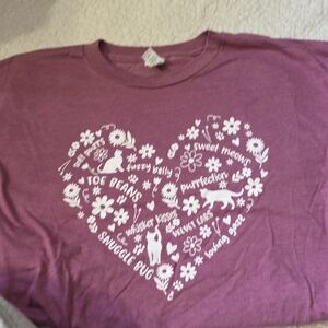 Purple Graphic Tee with Heart Design